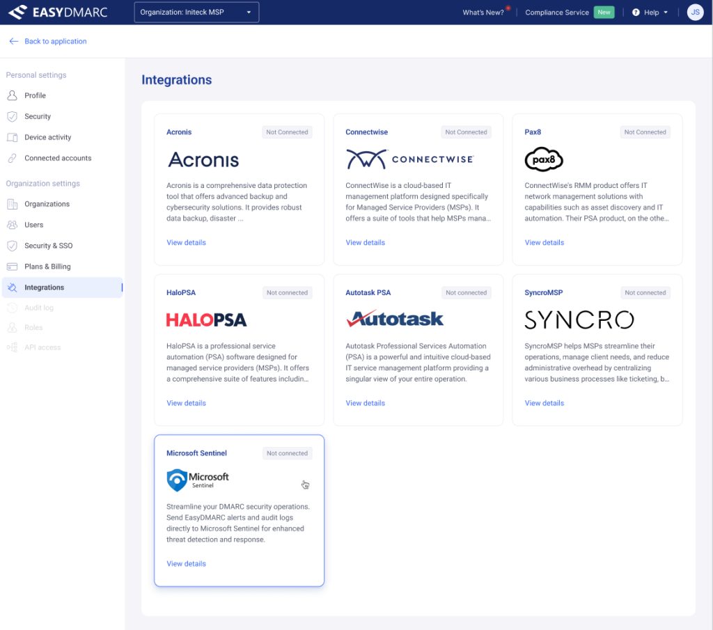 Nueva integración: EasyDMARC se integra con Microsoft Sentinel